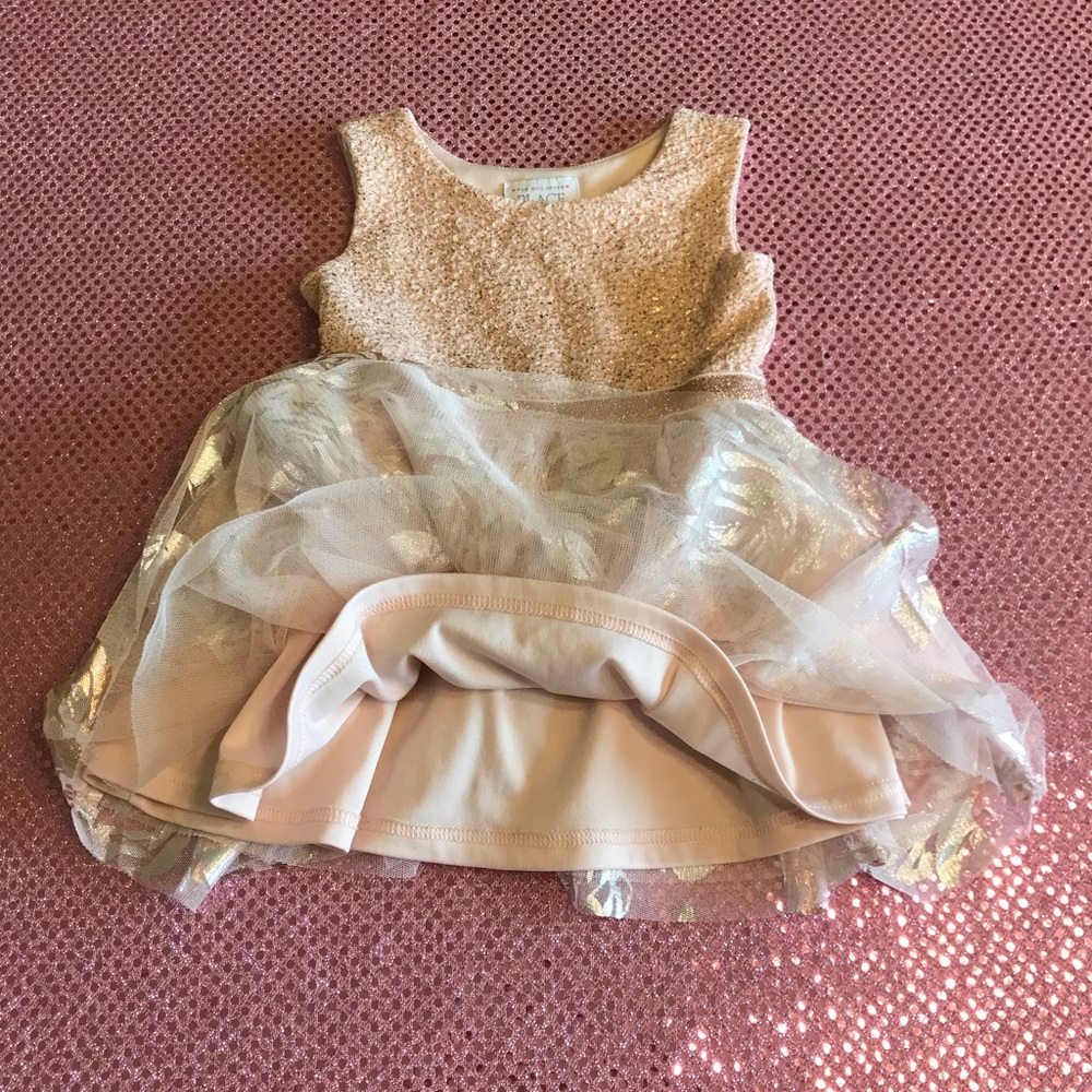 SOLD The Childrens Place Sparkle Floral Gold Dress - Picture 7 of 11